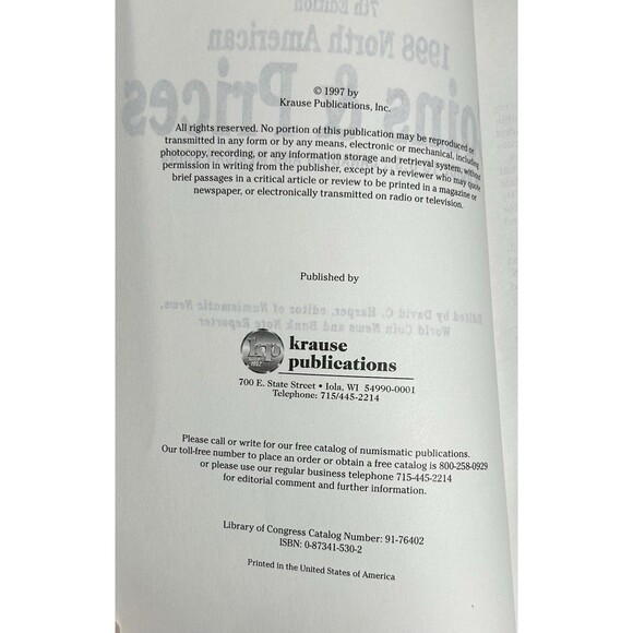 1998 North American Coins & Prices 7th Edition US & Canada, David C. Harper  Ed. - Picture 2 of 4